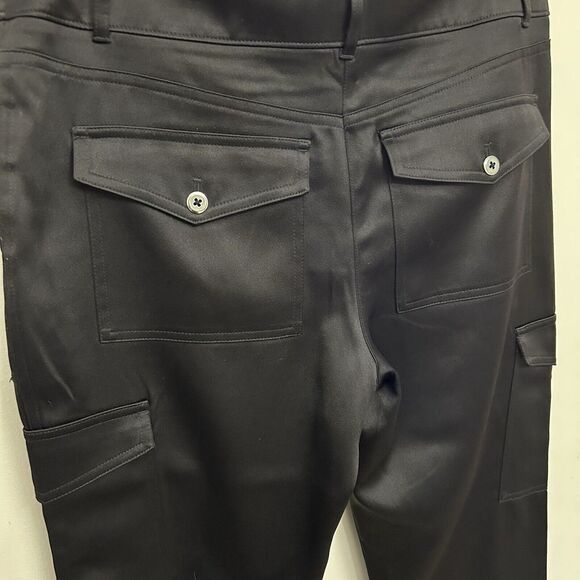 Chico's Black Satin Cargo Pants with Multi Pockets Modern Utility Style Trousers - Picture 3 of 5